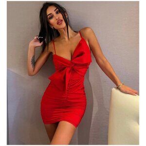 NWT Zara Ruched Bow Dress